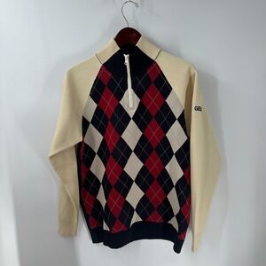 Vtg Golden Bear By Jack Nicklaus Quarter Zip Argyle Golf Sweater Beige Size‎ L